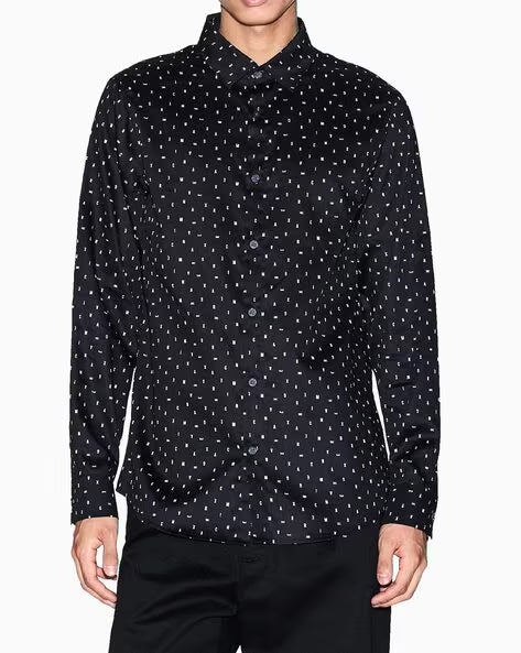 Armani Exchange Star Black & White Full Sleeve Shirt